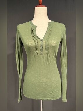 Charlotte Russe Olive Green Long Sleeve Ruffle Henley